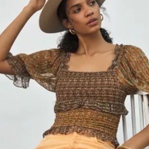 Brand New Anthropologie Ruched Top With Flowy Sleeves, Size 06